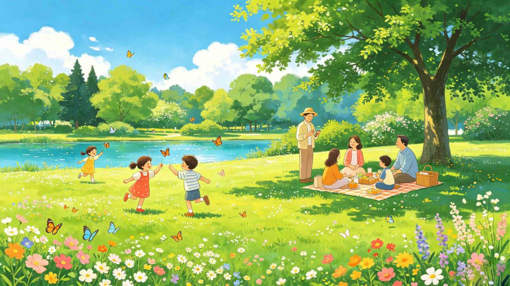 Colorful illustration of traditional customs and rituals for Start of Summer