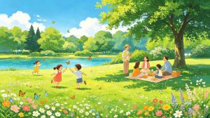 Colorful illustration of traditional customs and rituals for Start of Summer