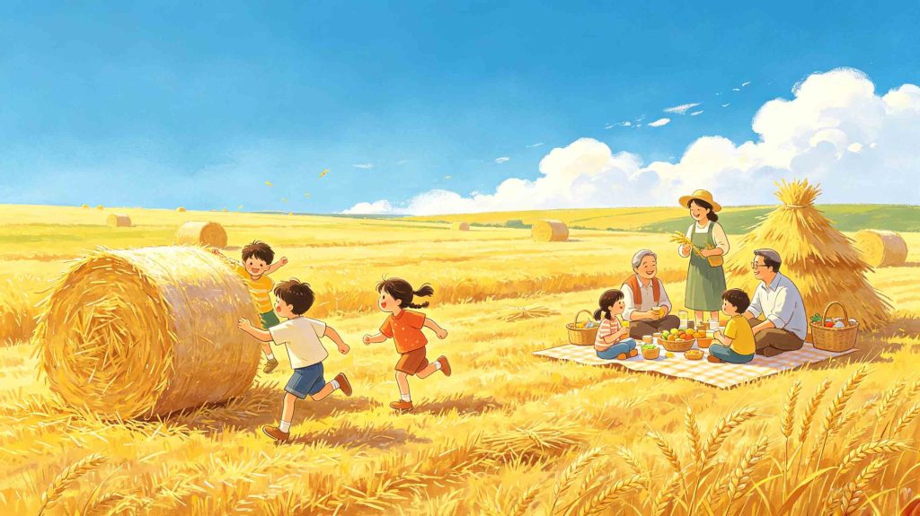 Vivid illustration of folk customs and traditional activities for Grain in Ear