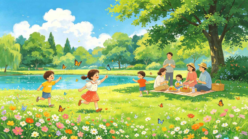 Colorful illustration of traditional customs and activities on Summer Solstice