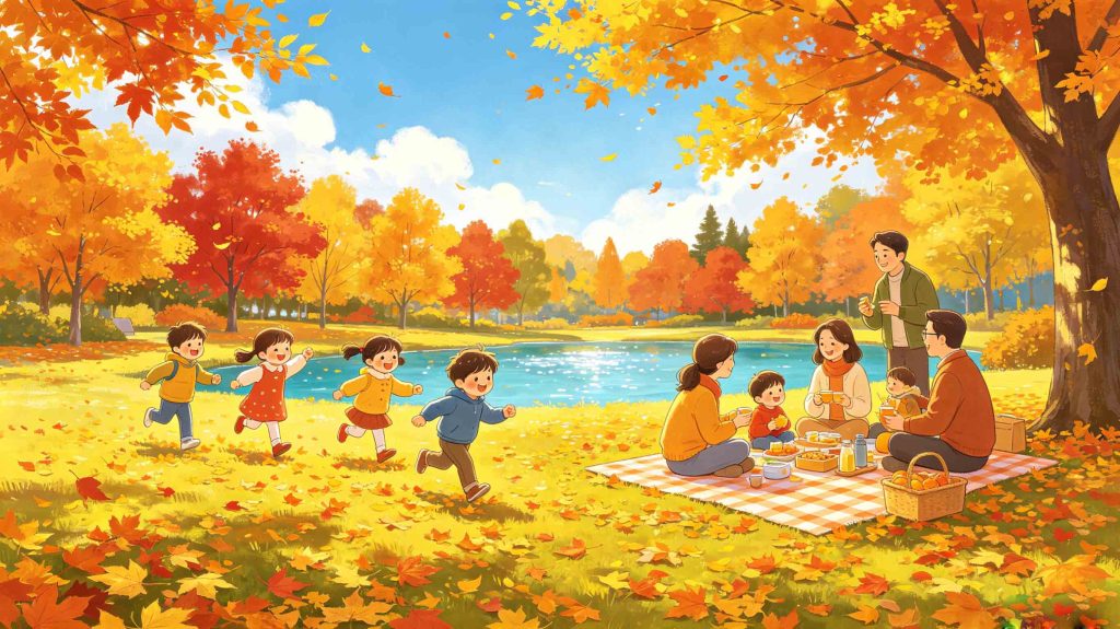 Colorful illustration of traditional rituals and folk customs for Start of Autumn