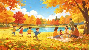 Colorful illustration of traditional rituals and folk customs for Start of Autumn