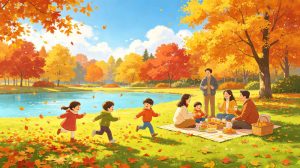 Vivid scene of traditional harvest celebrations and folk activities on Autumn Equinox