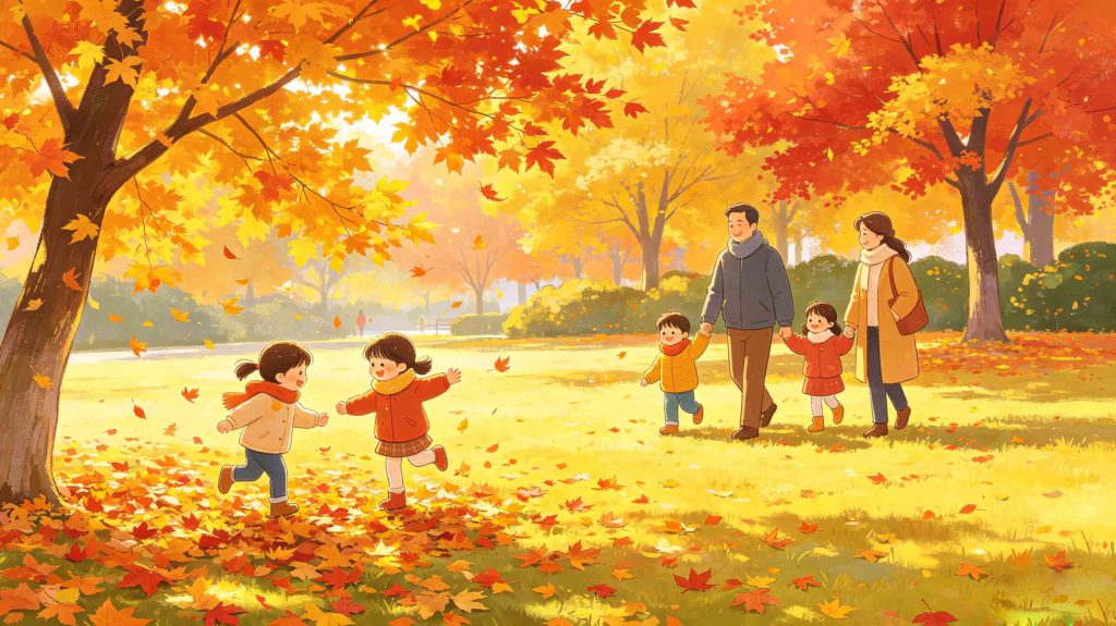 Colorful scene of traditional autumn outing and folk activities for Cold Dew