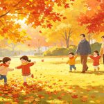 Colorful scene of traditional autumn outing and folk activities for Cold Dew