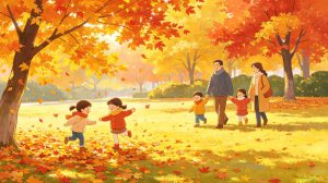 Colorful scene of traditional autumn outing and folk activities for Cold Dew