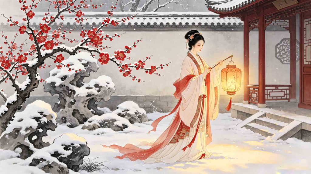 Bright modern ink art illustration of Minor Cold (Xiaohan) 24 solar terms