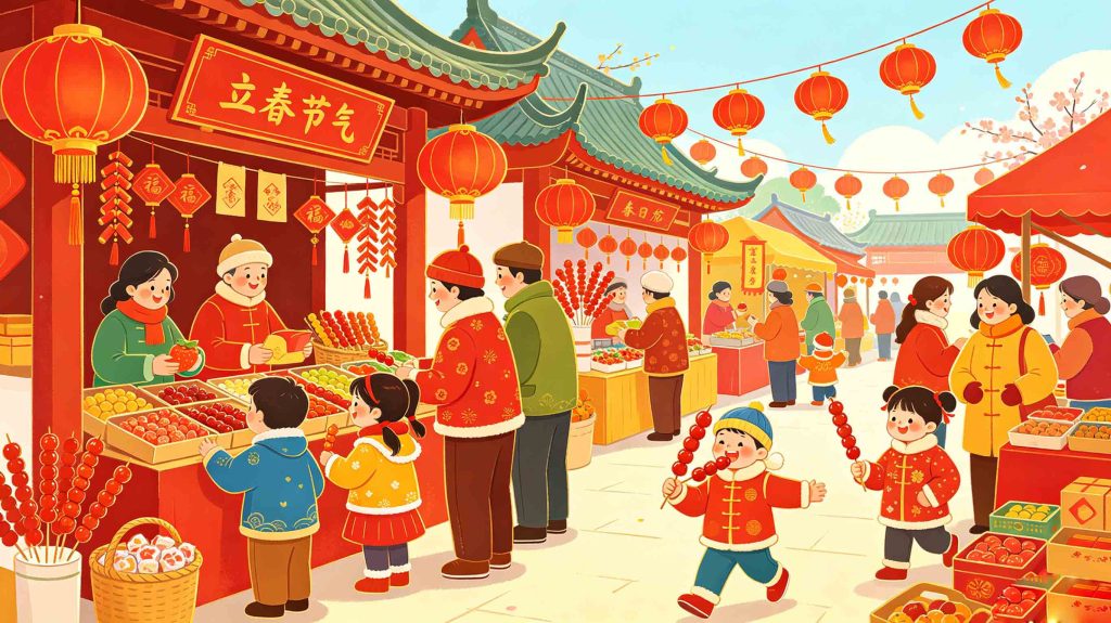 Colorful illustration of traditional customs and culture of Start of Spring solar term