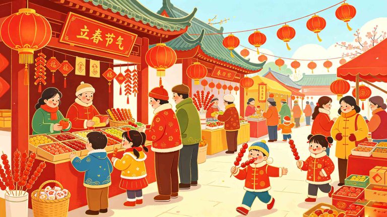 Colorful illustration of traditional customs and culture of Start of Spring solar term