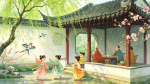 Colorful artwork showing folk traditions and rituals of Awakening of Insects