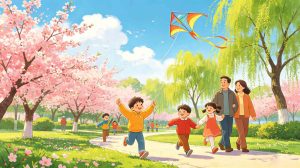 Colorful illustration of folk customs and traditions of Spring Equinox solar term