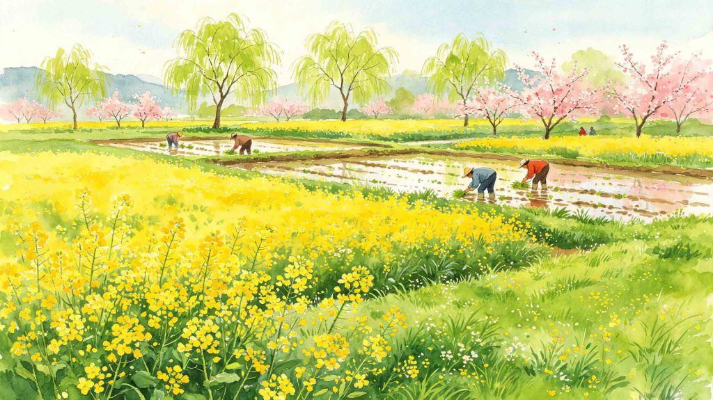 Vibrant illustration of traditional rituals and customs during Qingming festival
