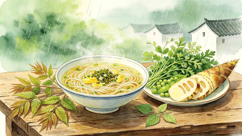 Colorful seasonal cuisines featured during the Grain Rain solar term