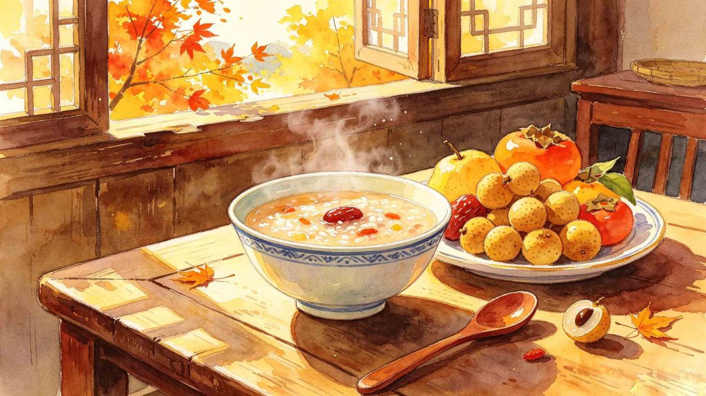 Colorful assortment of classic seasonal foods and snacks for White Dew