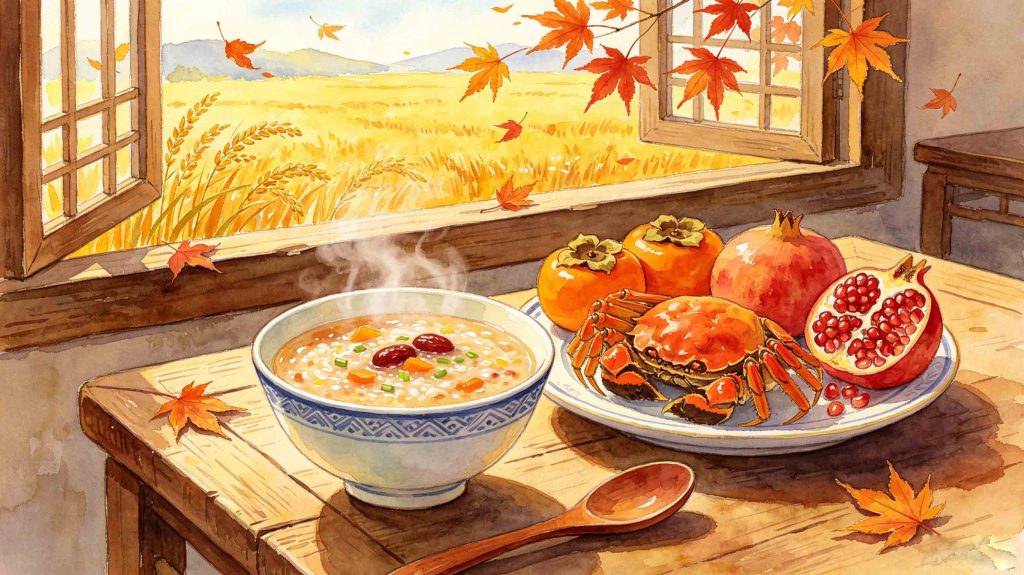 Colorful display of characteristic traditional foods enjoyed during Autumn Equinox