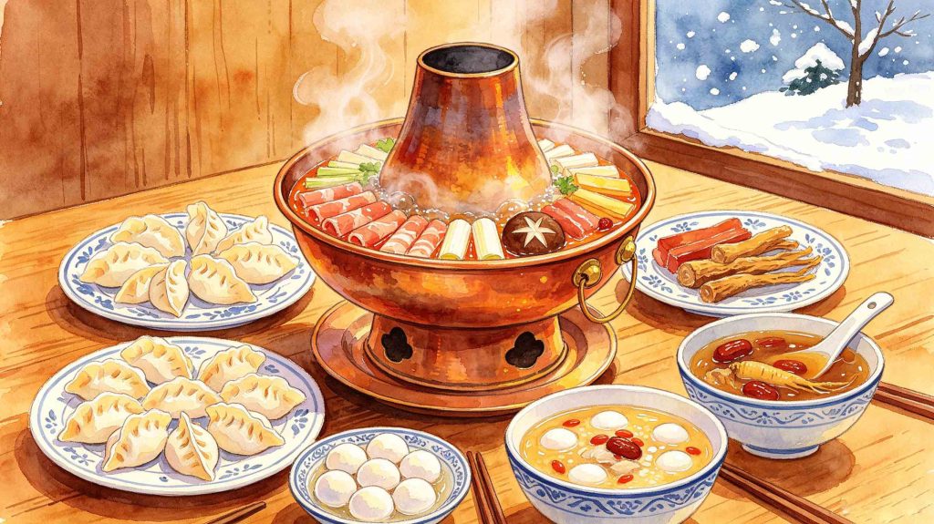 Colorful warm food and folk customs during Minor Cold season