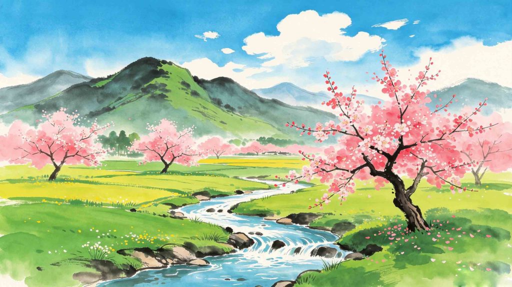 Bright picture of seasonal delicacies and folk life during Start of Spring
