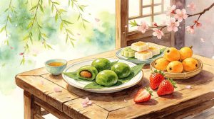 Colorful display of special traditional foods for Qingming solar term