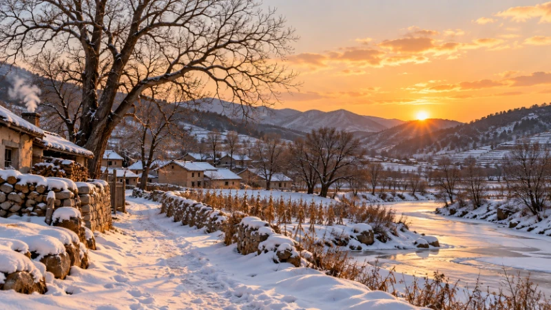 Bare trees and a low sun in a winter landscape
