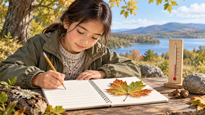 Observation notebook with a leaf pencil and thermometer
